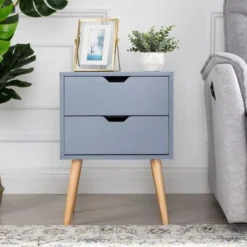Modern Bedside Table With 2 Storage Drawers (2 Piece Set) - Blue - 2-drawer -Bed Frame Shop 93a038b9 be8f 43cd 95a2 a0526a7e0b0c