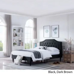 Elinor Upholstered Queen Platform Bed By Christopher Knight Home - Charcoal Gray, Dark Brown -Bed Frame Shop 93cee331 c14f 4f0a a1a6 69681856ac37