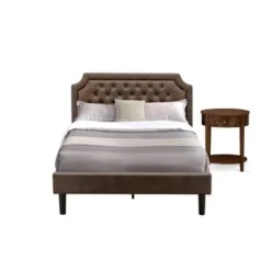 2Pc Bed Set - Dark Brown Faux Leather Upholstered Bed With Black Legs - An Antique Walnut Modern Night Stand (Bed Size Option) - GB25K-1HI08 -Bed Frame Shop 93e704e0 a8e1 45b4 9303 262836eb9d93