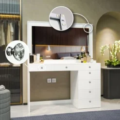 Boahaus Selene Dressing Table With LED Lights - Black - Golden Knobs -Bed Frame Shop 93f123b9 c269 4b50 bf5d 1c93de517dda