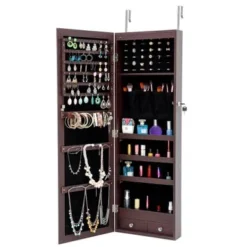 Fashion Simple Jewelry Storage Mirror Cabinet With LED Light - N/A - Brown -Bed Frame Shop 94349ff0 ff04 43a1 bd05 4559f0c3a0c6