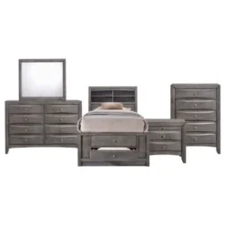 Picket House Furnishings Madison Twin Storage 5PC Bedroom Set - Grey - Twin - 5 Piece