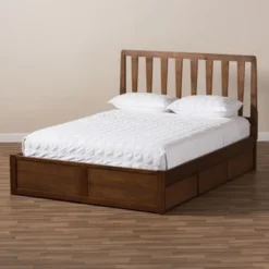 Contemporary Walnut Wood Storage Bed By Baxton Studio - King - Brown -Bed Frame Shop 94f2ef6d 0d0e 4817 8b7d cc499413ac11