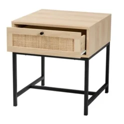 Baxton Studio Caterina Mid-Century Modern Transitional Natural Brown Finished Wood And Natural Rattan 1-Drawer End Table - Natural Brown, Black -Bed Frame Shop 95a3c02d f187 423f 9ffb e18c6b0b41c6