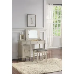 Seraph Vanity Set Featuring Stool And Mirror Silver - Silver