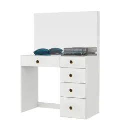 Boahaus Matilda Modern Vanity Table, White, 5 Drawers - Gold -Bed Frame Shop 96df61ed 6673 4574 b303 49a3db695654