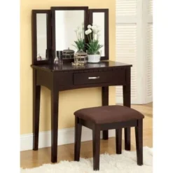 Wood And Mirror Vanity Set With Stool - White -Bed Frame Shop 985c1ec3 8521 4ca6 ab81 65e1c70abff4