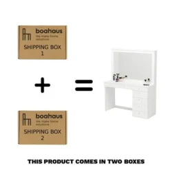 Boahaus Modern Vanity Table, White, 7 Drawers, Wide Mirror - White-Crystal Knobs -Bed Frame Shop 98e37246 b830 41a1 acf3 cf36610f57fb