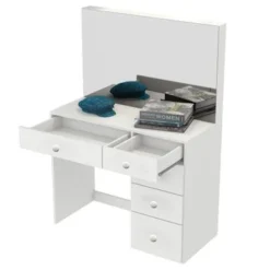 Boahaus Matilda Modern Vanity Table, White, 5 Drawers - Gold -Bed Frame Shop 98f70c37 ce3f 4bd9 ab87 5e937e1c966e