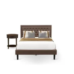 2 Pieces Bedroom Set - 1 Bed Brown Linen Fabric And Button Tufted Headboard - 1 Nightstand (Bed Size Options) - KD18F-1HI07 -Bed Frame Shop 99b1d55e 629d 49a9 949a fe549168e94c