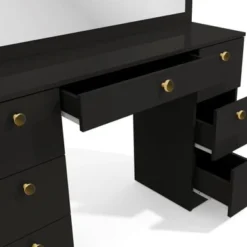 Boahaus Artemisia Modern Vanity, Black, Wide Mirror, 07 Drawers - Black-Gold Knobs -Bed Frame Shop 99ba14b6 6373 4916 9201 fd04516eea7e