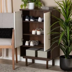 Baxton Studio Meike Mid-Century Modern Two-Tone 2-Door Shoe Cabinet - Brown -Bed Frame Shop 99ea2412 ca5b 400f 8a21 282dd5803f8a