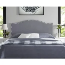 Catalina Upholstered Headboard With Nailhead Trim, Height Adjustable Headboard, Modern Head Board, Fabric Headboard - Queen,Dark Gray -Bed Frame Shop 99f51ac6 48cd 4cb6 b18c 94b710af2c8f