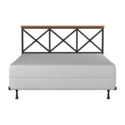 Hillsdale Furniture Ashford Triple X Design Metal Headboard With Frame, Black With Oak Finished Wood - Black W/ Brown Trim - Queen -Bed Frame Shop 9a147793 033f 4372 91e5 9b9da58ba9a4