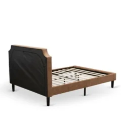 Modern 3-Piece Granbury Bed Set With A Queen Bed And 2 Antique Walnut Wood Nightstands - Brown Faux Leather And Black Legs - GB28Q-2BF08 -Bed Frame Shop 9a61b559 3634 4619 b39b 0813571e9a15