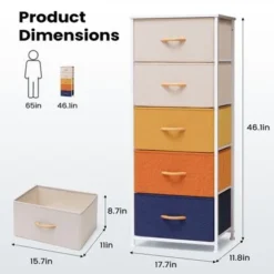 Pellebant 5 Drawers Vertical Storage Tower Organizer - Beige&yellow&orange&blue - 5-drawer -Bed Frame Shop 9c19d837 4b63 41ec 9918 eee6c250c53b