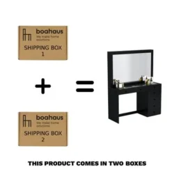 Boahaus Jane Dressing Table, Glass Top, 07 Drawers, Black - N/A - Golden Knobs -Bed Frame Shop 9c34c5f5 d87c 418e 948a 7a124836dfbf