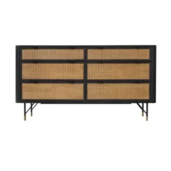 Saratoga 6 Drawer Dresser In Black Acacia With Rattan - 6-drawer - Black -Bed Frame Shop 9c510ae1 0fc0 4f3a 8e26 84729479f2d4