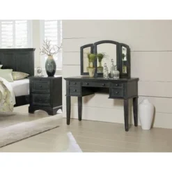 Farmhouse Basics Vanity And Mirror In Rustic Black - Black -Bed Frame Shop 9caf16f0 be75 4757 a765 6a6b73170e5e
