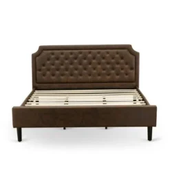 2Pc Bed Set - Dark Brown Faux Leather Upholstered Bed With Black Legs - An Antique Walnut Modern Night Stand (Bed Size Option) - GB25K-1HI08 -Bed Frame Shop 9cb4c00b aefa 47cc 89a2 13b226a63b5e