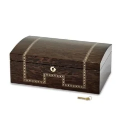 Curata Tiger Eye Veneer W/Scrolled Inlay Locking Wooden Jewelry Chest - Brown