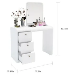 Boahaus Aphrodite Dressing Table, White, Standing Mirror, 03 Drawers - White -Bed Frame Shop 9dafb4fd 35a7 458f bd67 b82ea40623cc