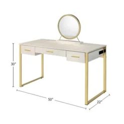 3 Drawers Metal Frame Vanity Desk With Mirror - Antique White/Champagne -Bed Frame Shop 9dcd31e9 69aa 4a76 ab1e 6d61ff7d9da7