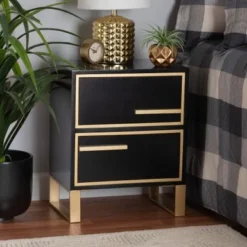 Baxton Studio Giolla Contemporary Glam And Luxe Black Finished Wood And Gold Metal 2-Drawer End Table - Black, Gold -Bed Frame Shop 9e1c988a 1768 47ae ad98 6a9c73a8bc79