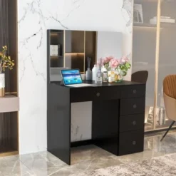 Boahaus Matilda Makeup Vanity Desk, Black - Clear -Bed Frame Shop 9ea4d271 0f4c 41ff a94e 5ab23558f309