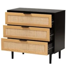 Baxton Studio Maureen Mid-Century Modern Espresso Brown Wood And Rattan 3-Drawer Cabinet - Espresso, Natural Brown -Bed Frame Shop 9ec34e64 97e4 4202 b4df 208d1d36d35b