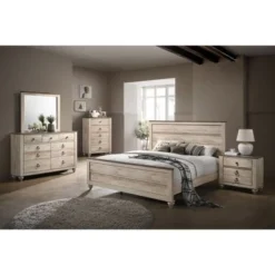 Roundhill Furniture Imerland Contemporary White Wash Finish 5-Piece Bedroom Set, Queen - White-Wash - Queen - 5 Piece