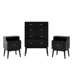 Curtisian 3 Piece 5 Drawer Dresser And Nightstand Bedroom Set By Christopher Knight Home - Black