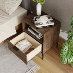 Bell Modern 1 Drawer Wood Nightstand With Shelf - Charcoal -Bed Frame Shop a04f0bed 5963 42e0 ae52 ef8e141d2c26