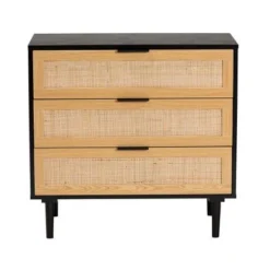 Baxton Studio Maureen Mid-Century Modern Espresso Brown Wood And Rattan 3-Drawer Cabinet - Espresso, Natural Brown -Bed Frame Shop a11766b2 278d 4868 9eff fc0a411057fb