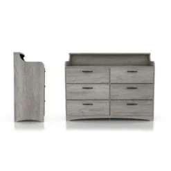 DH BASIC Simple Transitional 47-inch Wide 6-Drawer Double Dresser By Denhour - Vintage Grey Oak