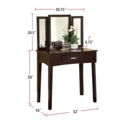 Wood And Mirror Vanity Set With Stool - Black -Bed Frame Shop a12379ee 15c9 4f4a be56 8f5177160ab7