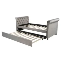 Nestfair Twin Size Upholstered Daybed With Trundle And Wood Slat - Grey -Bed Frame Shop a18aa499 6e48 48d8 8099 5134a3cae7d0