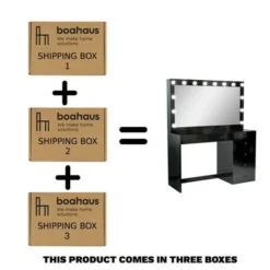 Boahaus Diana Vanity, Light Bulbs, Black, Wide Mirror, 7 Drawers - Black-Gold Knobs -Bed Frame Shop a1e62d6b a2a4 4cd2 bc96 22234525472a