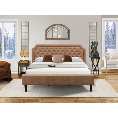 2-Piece Furniture Set With Frame - Distresses Jacobean Night Stand - Brown Faux Leather And Black Legs(Bed Size Options) - GB28F-1DE07 17 2-Piece Furniture Set With Frame - Distresses Jacobean Night Stand - Brown Faux Leather And Black Legs(Bed Size Options) - GB28F-1DE07 - Image 17