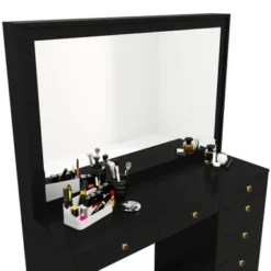 Boahaus Joan Modern Vanity Table, Black, Wide Mirror, 07 Drawers - Black-Crystal Ball Knobs -Bed Frame Shop a32a8286 b23d 4f35 bbd5 1743fc9192de