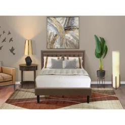2 Pieces Bedroom Set - 1 Bed Brown Linen Fabric And Button Tufted Headboard - 1 Nightstand (Bed Size Options) - KD18F-1HI07