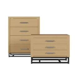 Beeson 2 Piece 4 Drawer Dresser And Nightstand Bedroom Set By Christopher Knight Home - Natural/Black