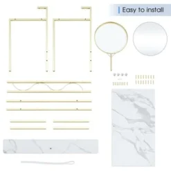 Mcombo Makeup Vanity, White Wooden Marble Pattern Vanity Desk, Makeup Desk With Removeable Vanity Mirror - Shelf -Bed Frame Shop a51fdbbb 2bff 4122 815a 27912089efce