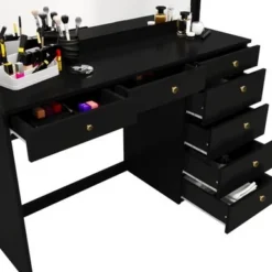 Boahaus Joan Modern Vanity Table, Black, Wide Mirror, 07 Drawers - Black-Crystal Knobs -Bed Frame Shop a581b6e1 9f63 4bb2 bf29 fab6a0947ac5