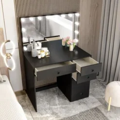 Boahaus Saranya Lighted Makeup Vanity, Black - Gold -Bed Frame Shop a5c9bd2a 8298 43a4 8c5d 8a7e46d6a39d