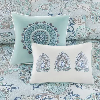 Blue Isla 8 Piece Cotton Floral Printed Reversible Comforter Set Queen 8 Blue Isla 8 Piece Cotton Floral Printed Reversible Comforter Set Queen - Image 8