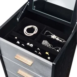 5 Drawers Jewelry Armoire With Mirror - White, Champagne And Gold -Bed Frame Shop a61f580b 8907 4b49 836d 1cfce5bb76ac