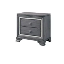 2 Drawers Wooden Night Stand With Mirror Inserts Design In Light Gray - Light Gray