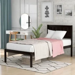 Wood Platform Bed Twin Size Platform Bed With Headboard - White -Bed Frame Shop a6663dcc 0bec 4940 93e8 1ae743cb12a6