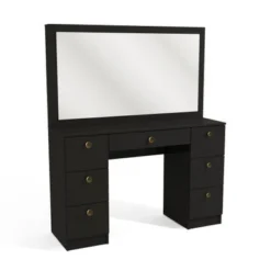 Boahaus Artemisia Modern Vanity, Black, Wide Mirror, 07 Drawers - Black-Crystal Knobs -Bed Frame Shop a66c79e8 7338 4b91 b63b 76fc09d1e9e1